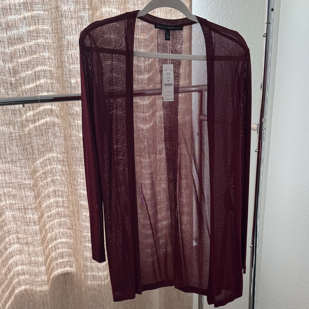 White House Black Market Burgundy Sheer Cardigan